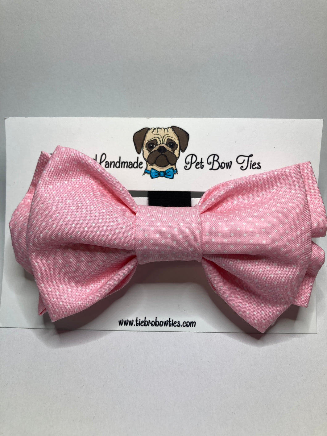 Tiny pink polka dot cotton pet bow tie with Velcro closure