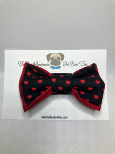 Black and red hearts cotton pet Valentine’s Day themed bow tie with Velcro closure
