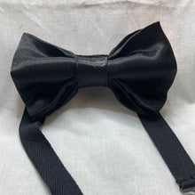 Load image into Gallery viewer, Classic Black Satin bow tie adult sized with up to 20inch adjustable strap