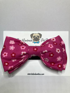 Pretty pink hearts cotton Valentines Day themed pet bow tie with Velcro closure