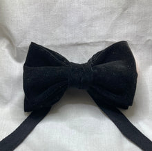 Load image into Gallery viewer, Classic Black cotton bow tie  in velvet , adult sized with up to 20inch adjustable strap.