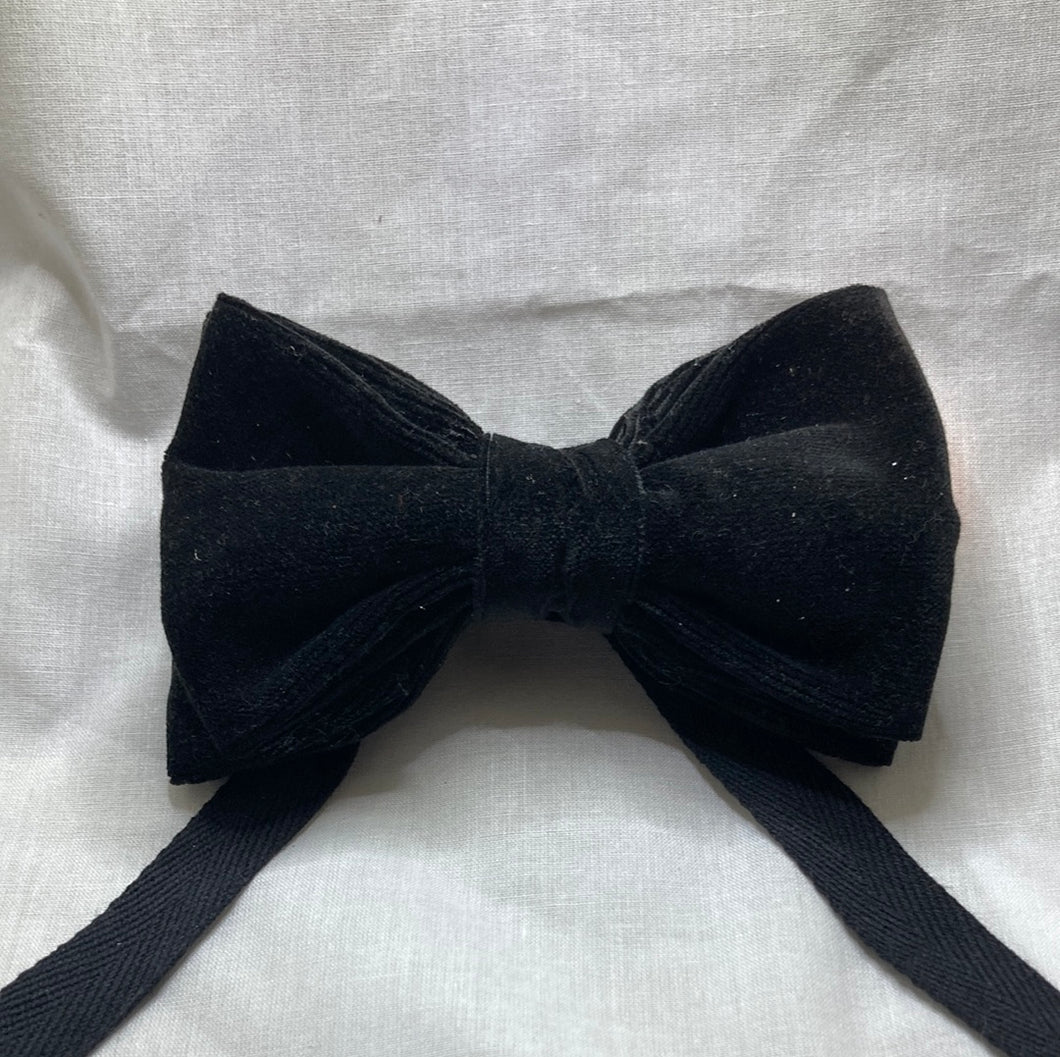 Classic Black cotton bow tie  in velvet , adult sized with up to 20inch adjustable strap.