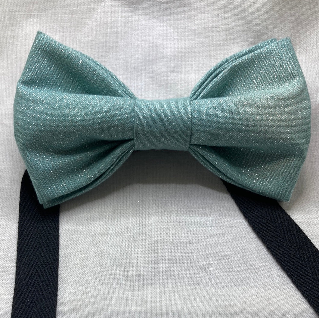 Glimmer Solid Metallic Mineral colored Cotton bow tie , adult pre-tied with black cotton twill strap.
