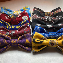 Load image into Gallery viewer, HBCU cotton bow  ties  pre-ties, black collegiate bow ties, black history month bow ties,