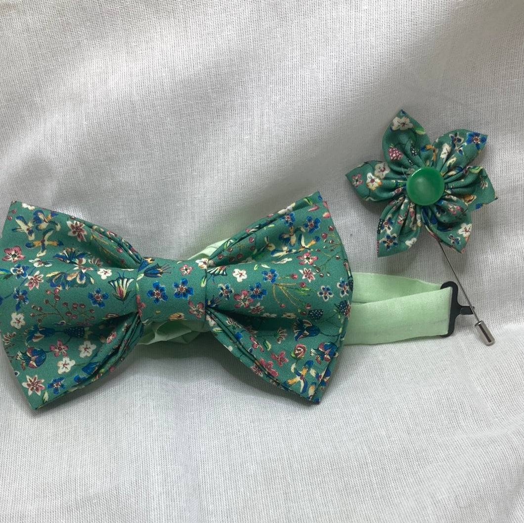Liberty Fabrics Donna Leigh Tana Lawn Fabric  pre-tied bow tie, adult sized with coordinated cotton strap  and lapel pin.