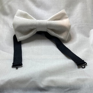 Glimmer Solid Metallic Antique White Cotton bow tie , adult pre-tied with black cotton twill strap