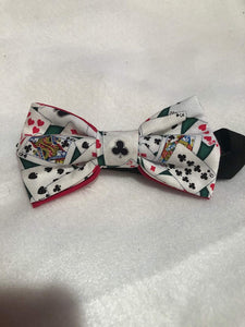 Magician,Mens Playing Cards, Poker, casino themed cotton bow tie with up to 18'" adjustable black cotton twill strap